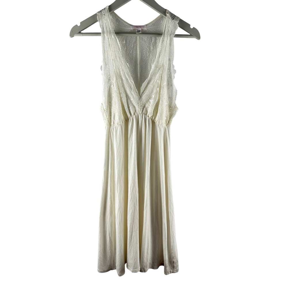 Fleur't Lingerie Ivory Lace V-Neck Chemise Nightgown Slip Dress SM Made in USA